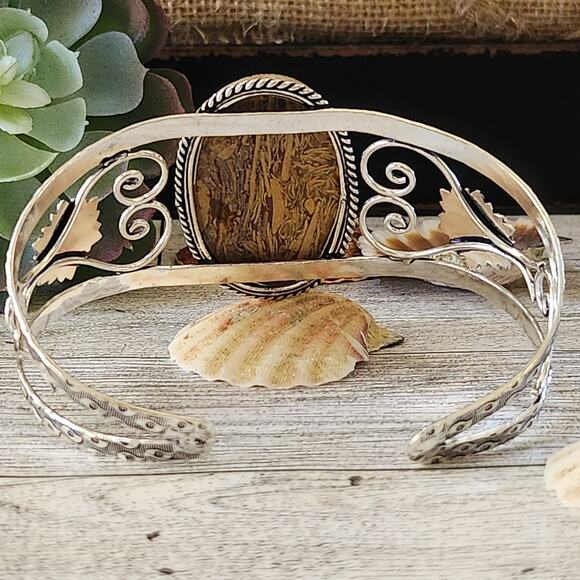 Wide Silver Cuff, Ancient Echoes Miriam Stone Cuff Bracelet - Picture 9 of 10